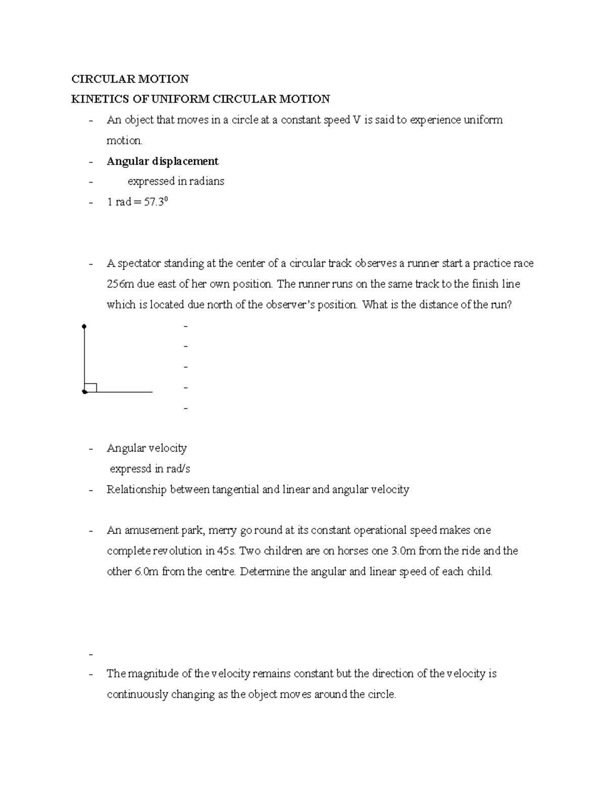 Kinematics of Circular Motion - Study Notes for Physics 101 - Studocu