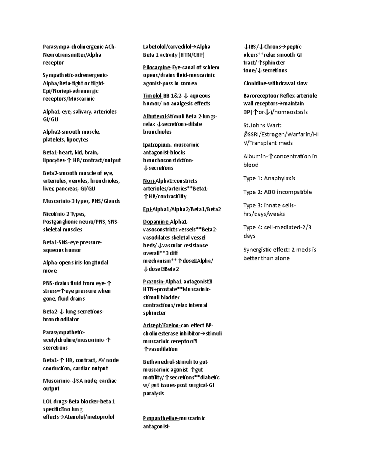 Pharm 101 Midterm Quick Study Guide on Neurotransmitters & Receptors ...