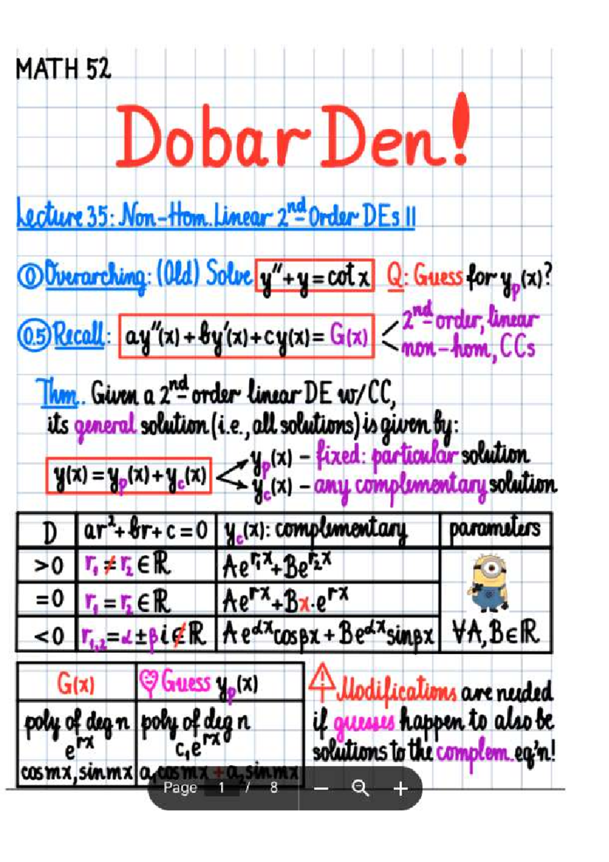MATH 52 Lecture 35: Non-Hom. Linear 2nd Order DEs II - Studocu
