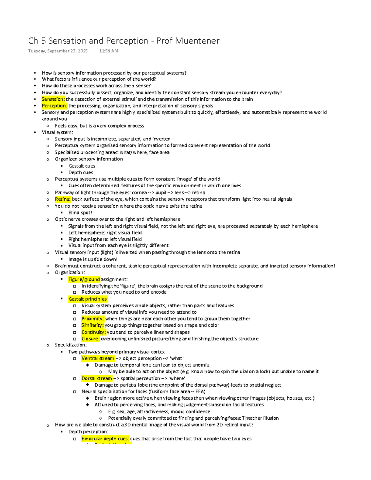 Ch 5: Sensation and Perception - Key Concepts and Processes - Studocu
