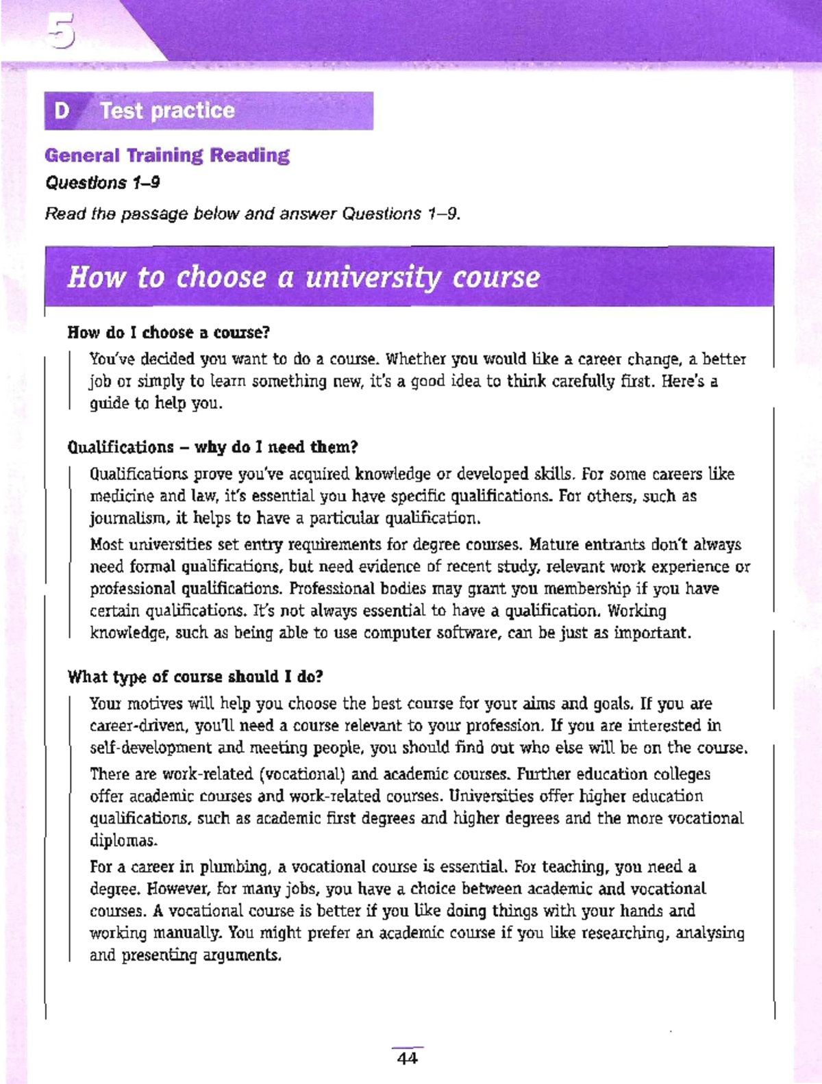 5 D Test Practice: Choosing the Right University Course for You - Studocu