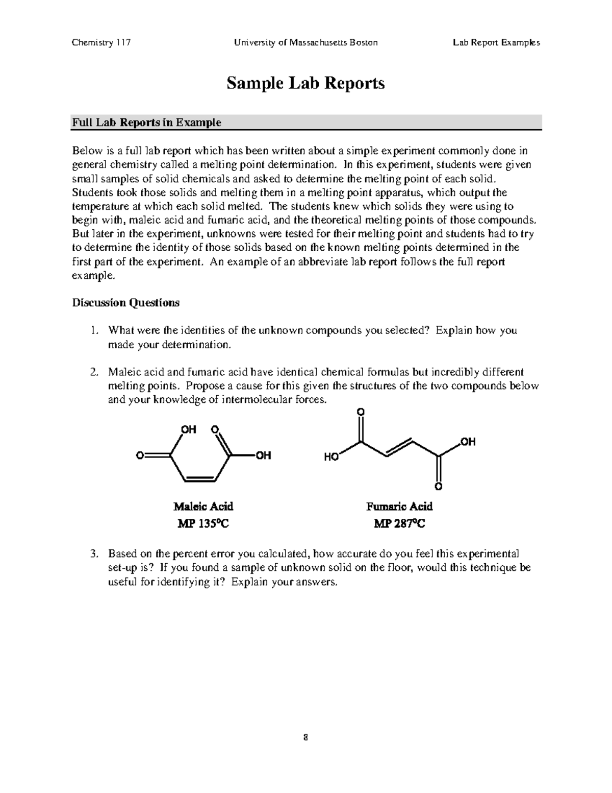 Chemistry 117 Lab Report: Melting Point Determination Examples - Studocu