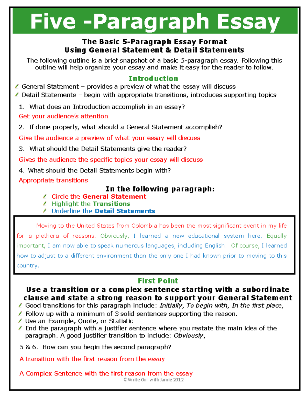 5 Paragraph Essay Format Guide (ENG101) - Studocu