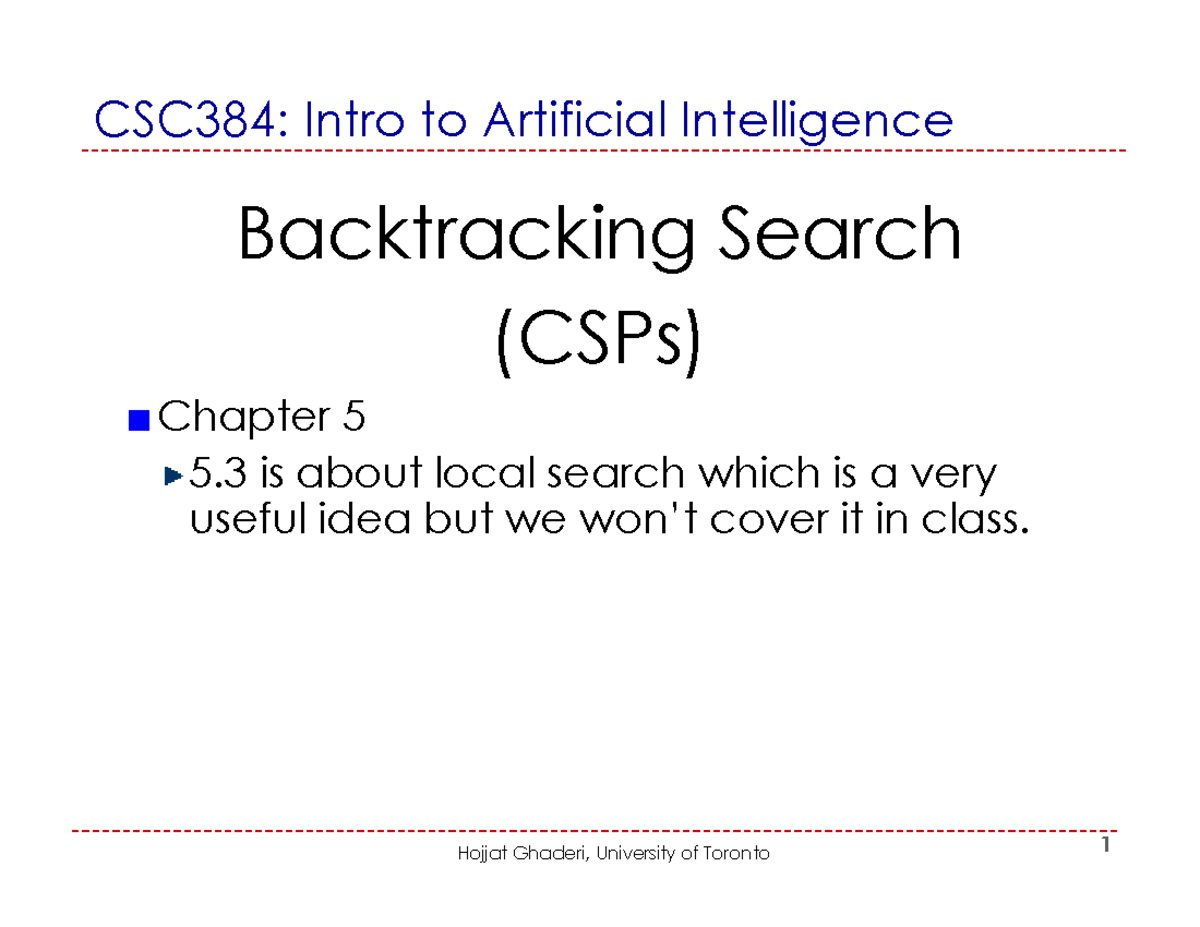 Backtracking search - solution AI - - Studocu