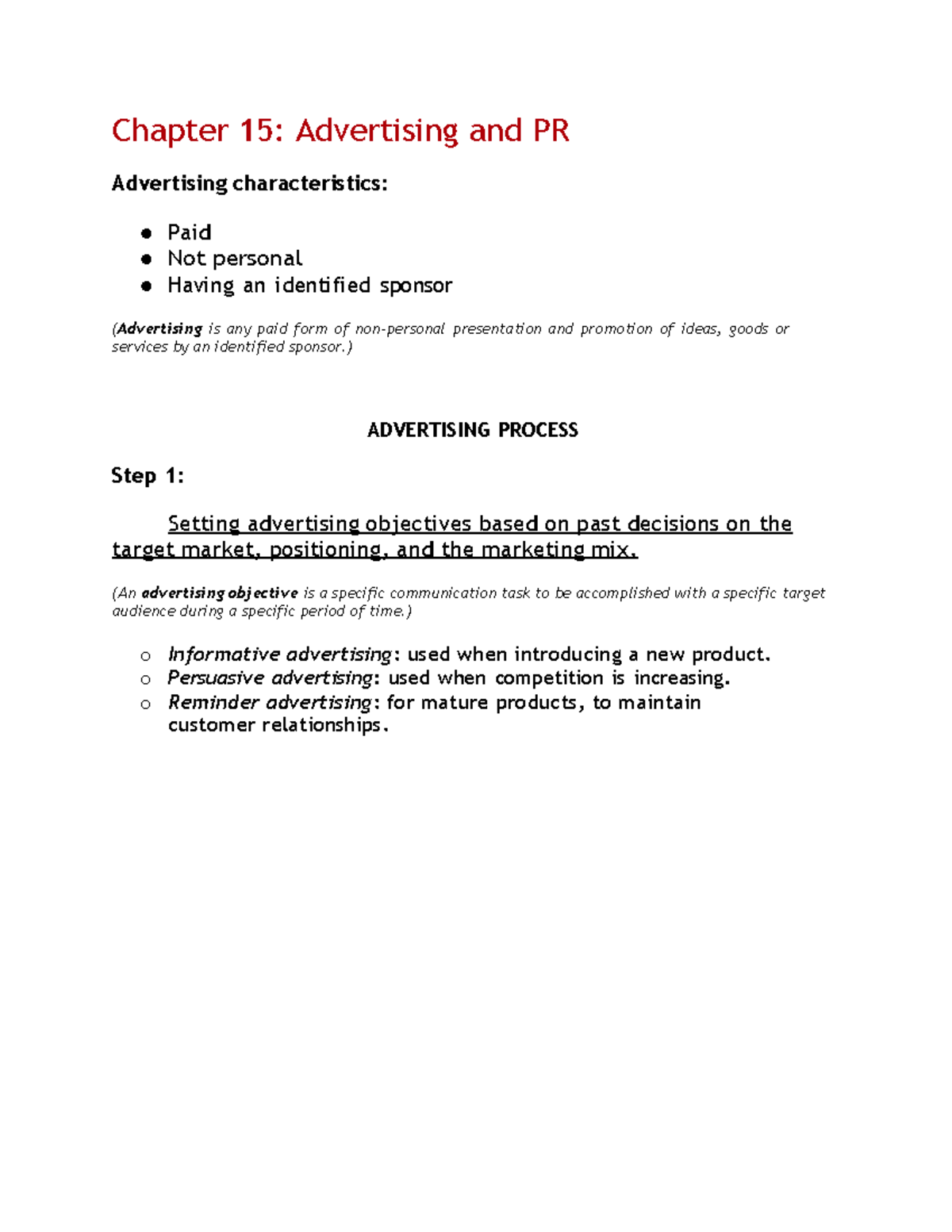 Chapter 15 Revision (1) - Chapter 15: Advertising and PR Advertising ...