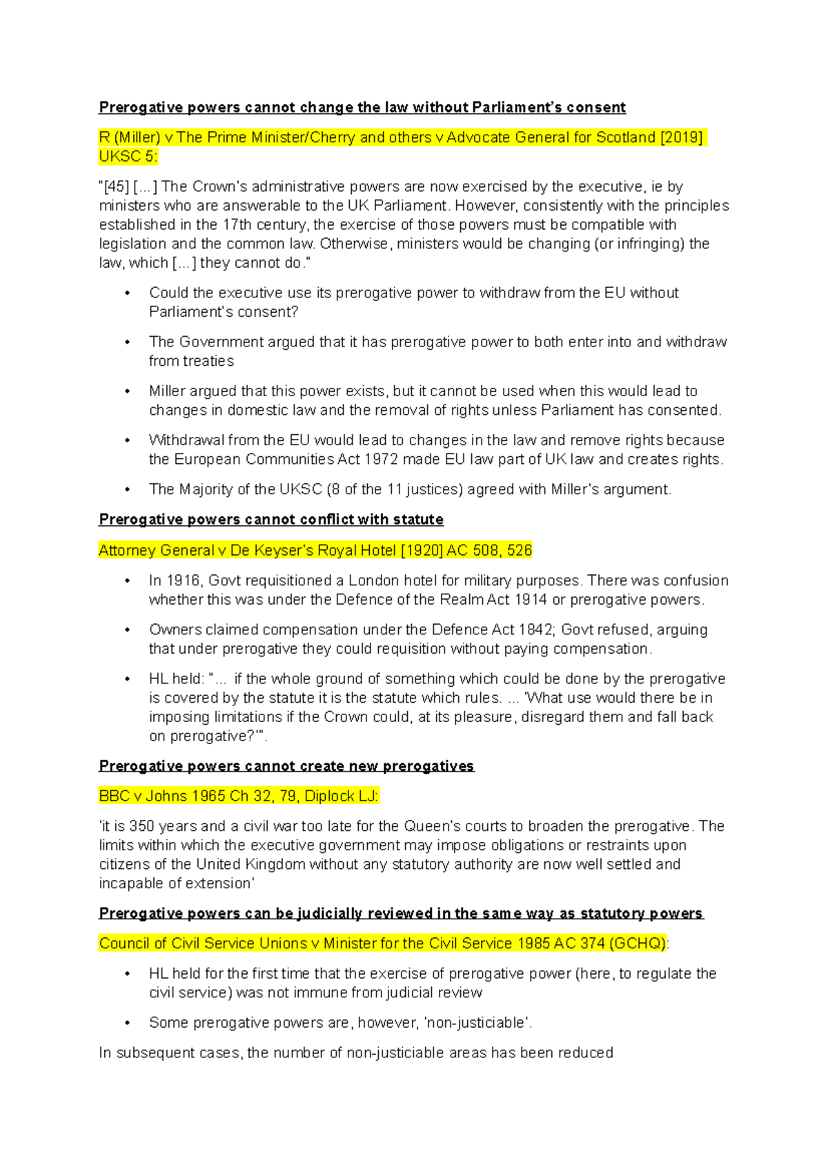 Prerogative powers cannot change the law without Parliament - ..] The ...