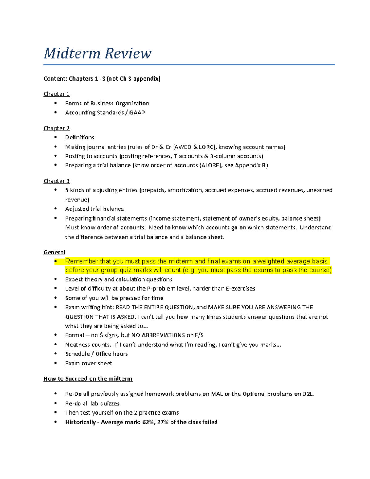 Midterm 1 Review: Key Concepts & Practice Problems for Chapters 1-3 ...