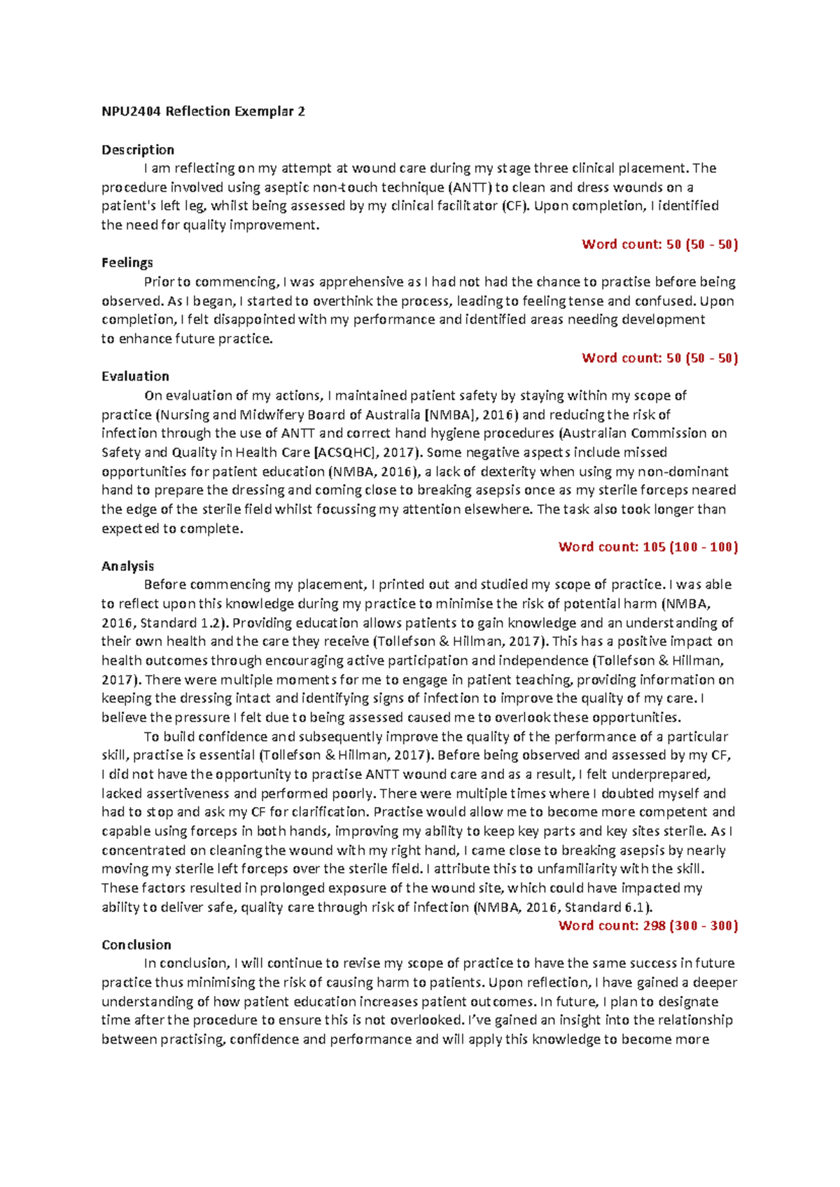 NPU2404 Clinical Placement Reflection on Wound Care Practice - Studocu