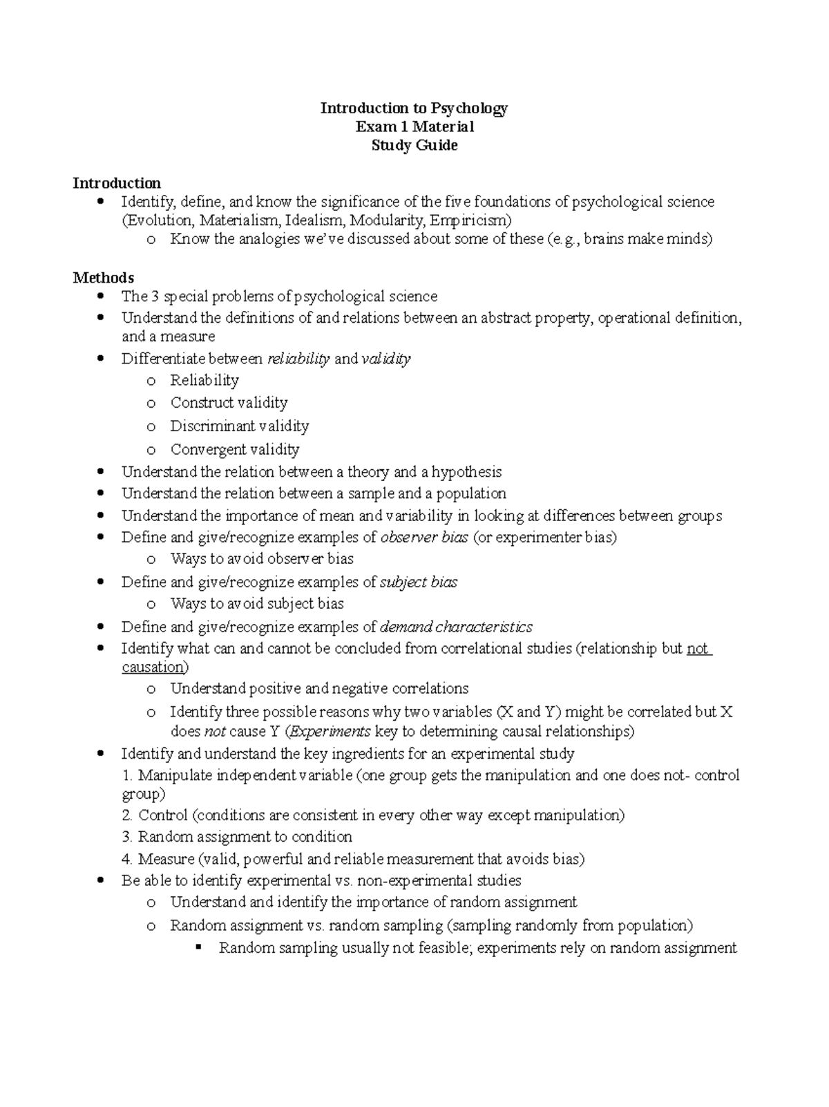 Psych 101: Study Guide for Exam 1 - Key Concepts & Foundations - Studocu
