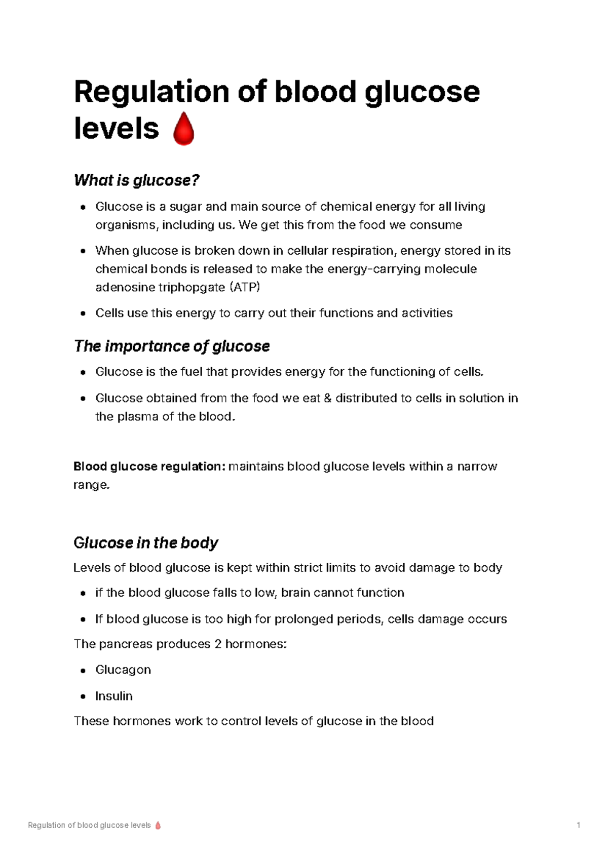 Regulation of Blood Glucose Levels: Mechanisms and Implications - Studocu