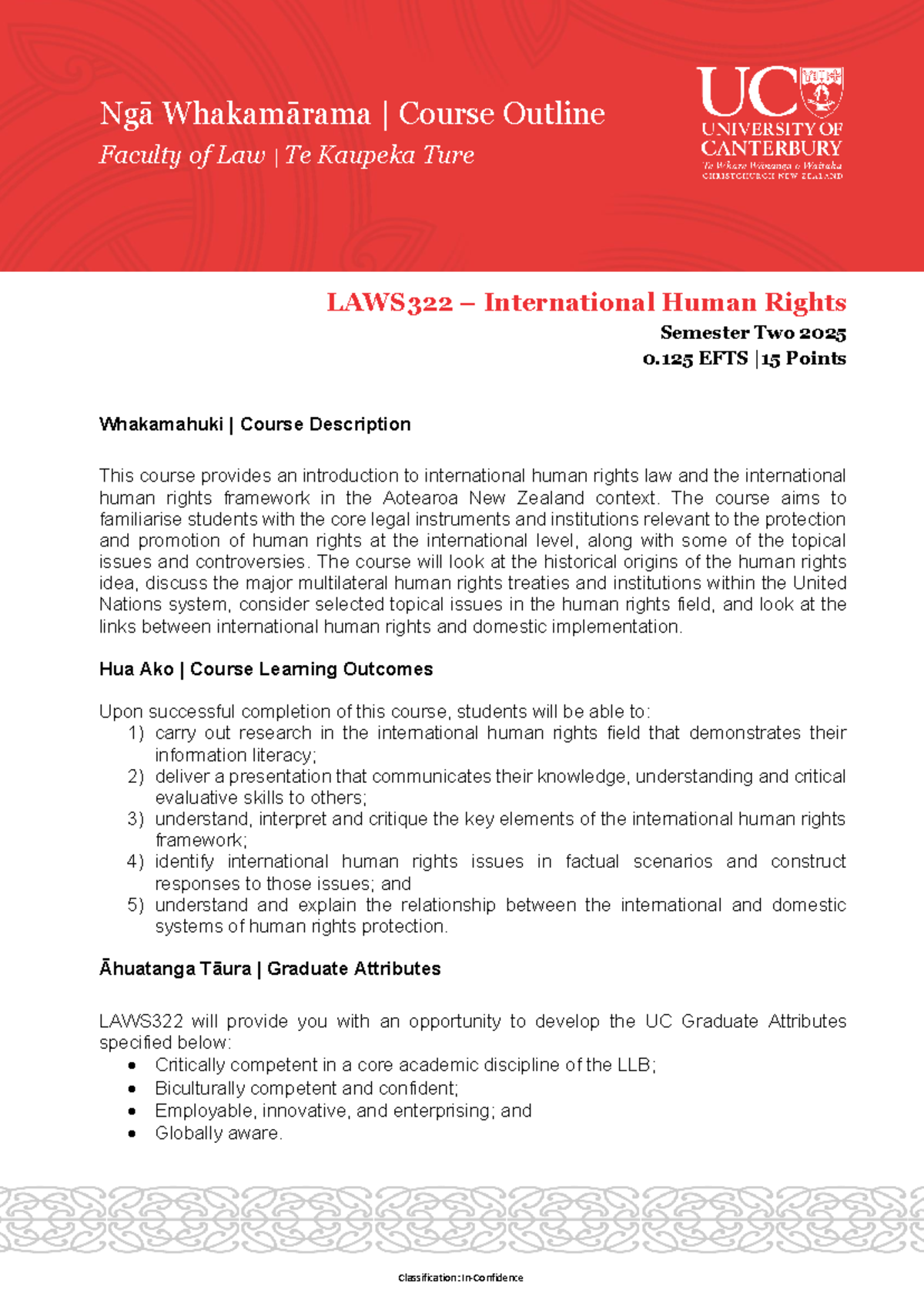 LAWS322 Course Outline: International Human Rights (Semester 2, 2025 ...