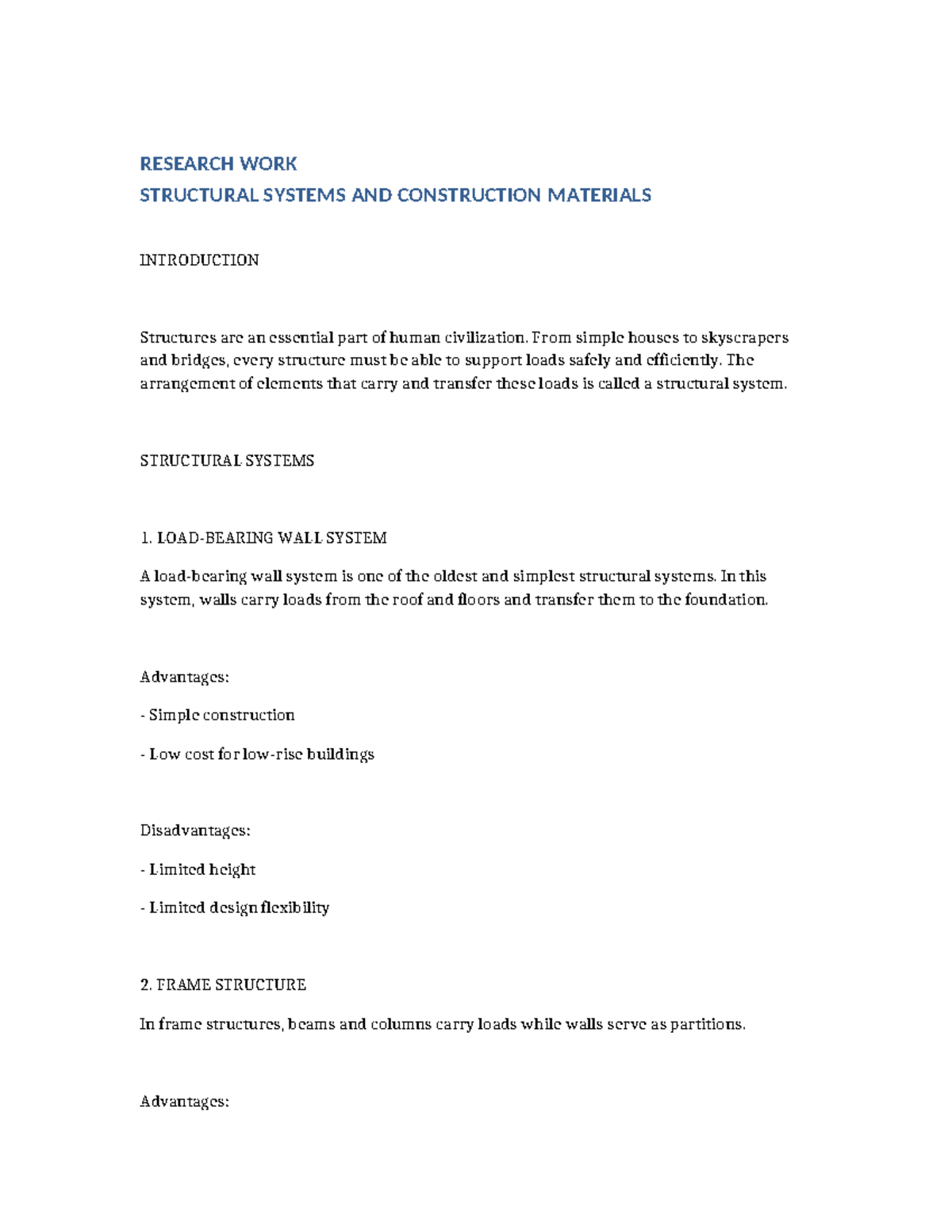 Structural Systems & Construction Materials Overview - Studocu