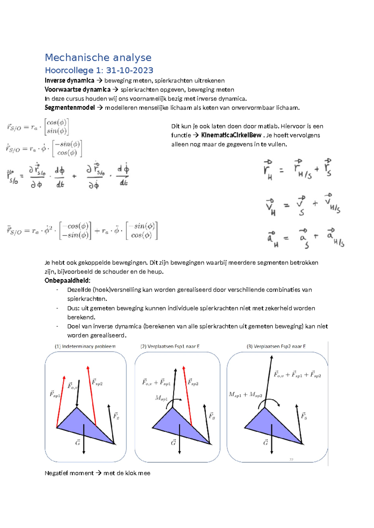 Samenvatting Van Mechanische Analyse: Inverse en Voorwaartse Dynamica ...