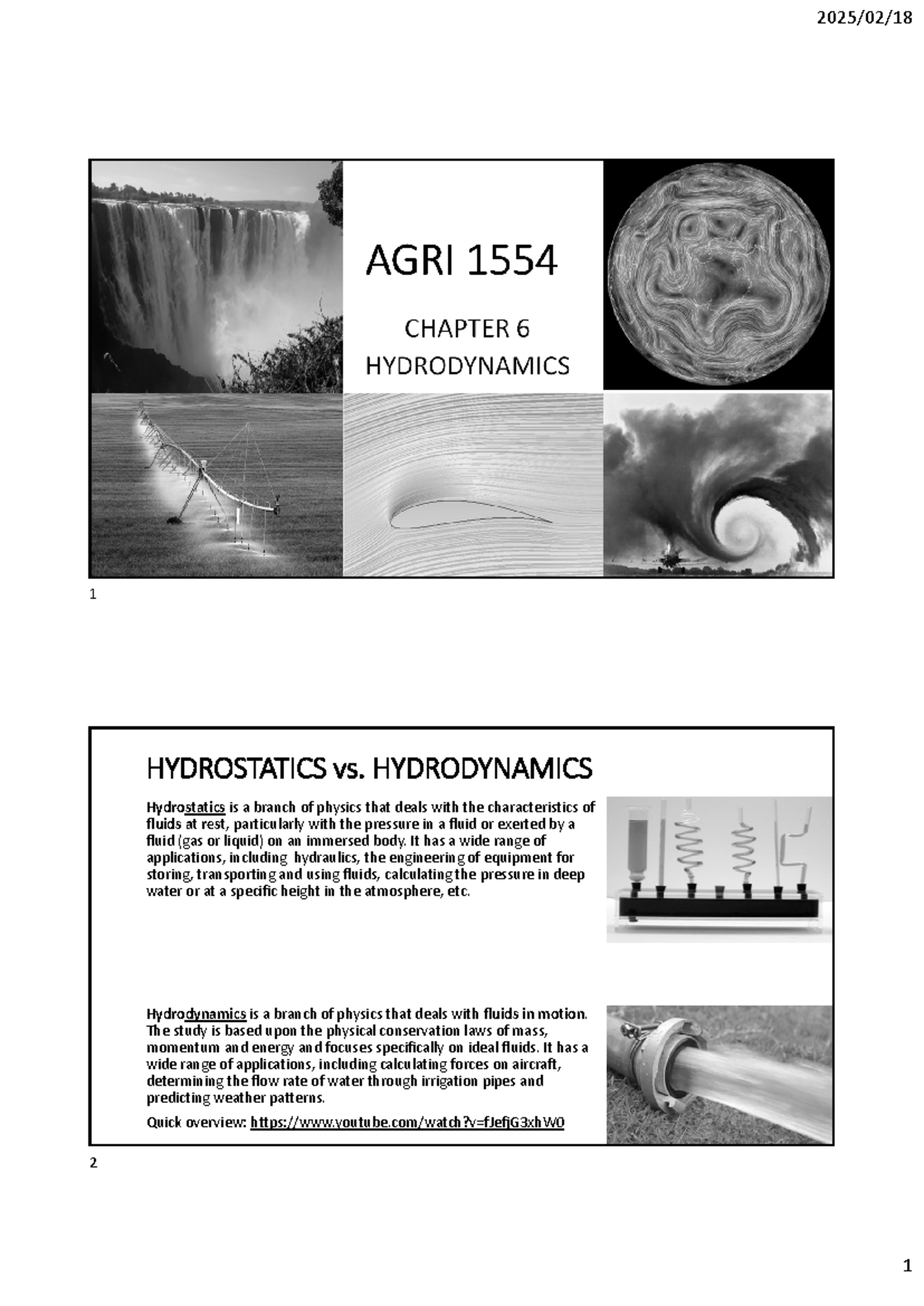AGRI 1554 Chapter 6: Hydrodynamics vs. Hydrostatics Explained - Studocu