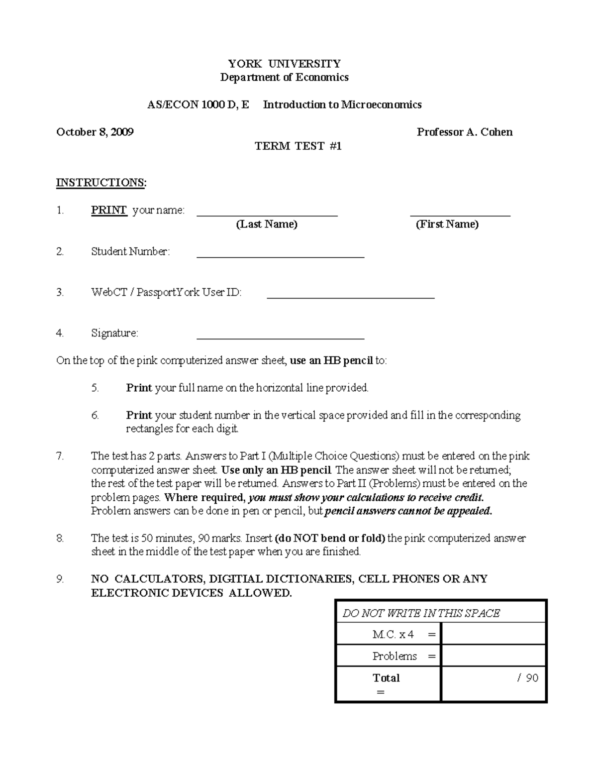 Exam 2011, questions and answers - YORK UNIVERSITY Department of ...