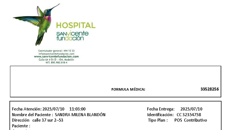 FORMULA MÉDICA: Receta de Medicamentos para SANDRA MILENA - Studocu