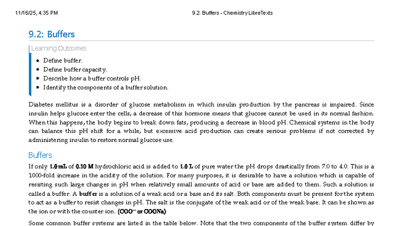 9.2 Buffers: Understanding pH Control and Buffer Capacity - Studocu
