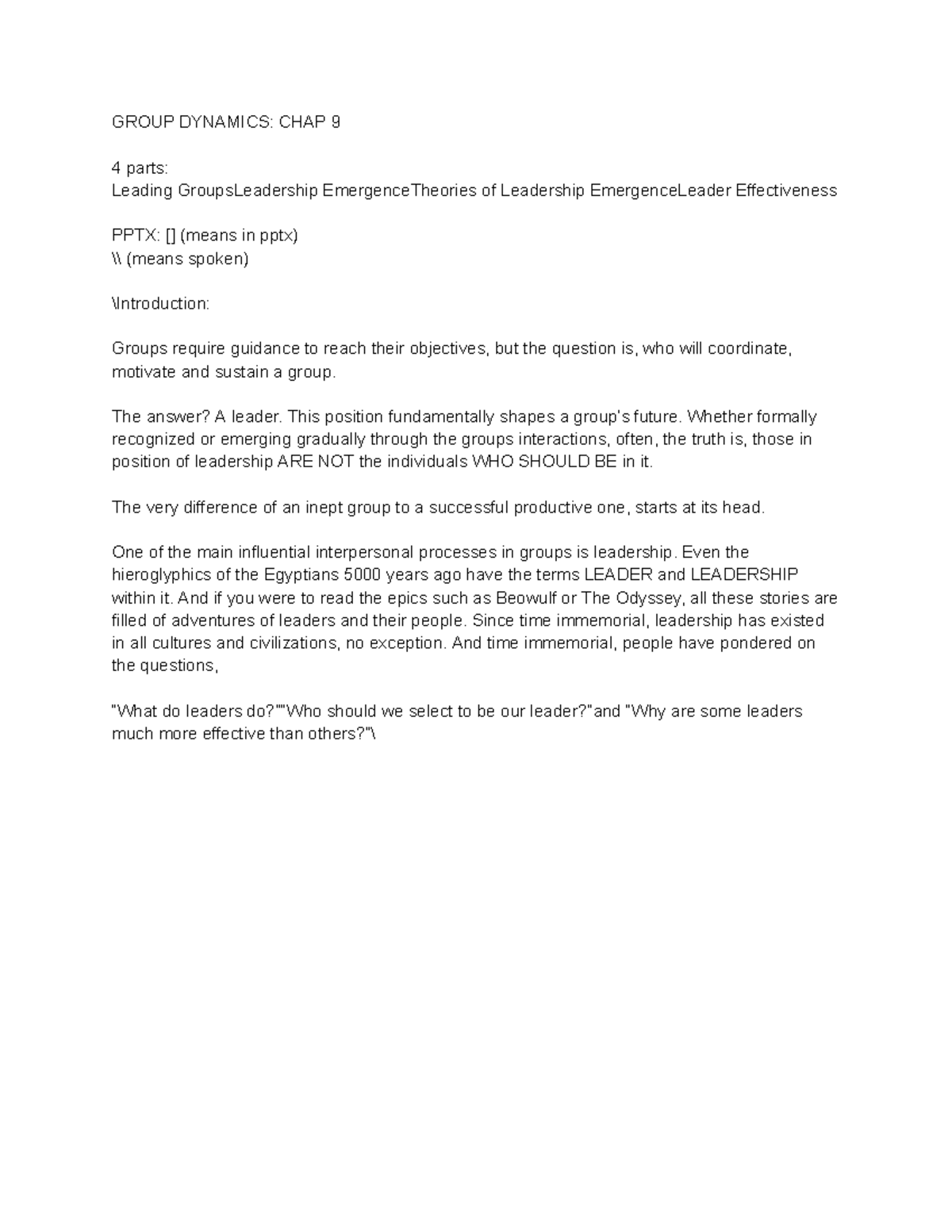 Group Dynamics: Chapter 9 - Leadership and Group Effectiveness - Studocu