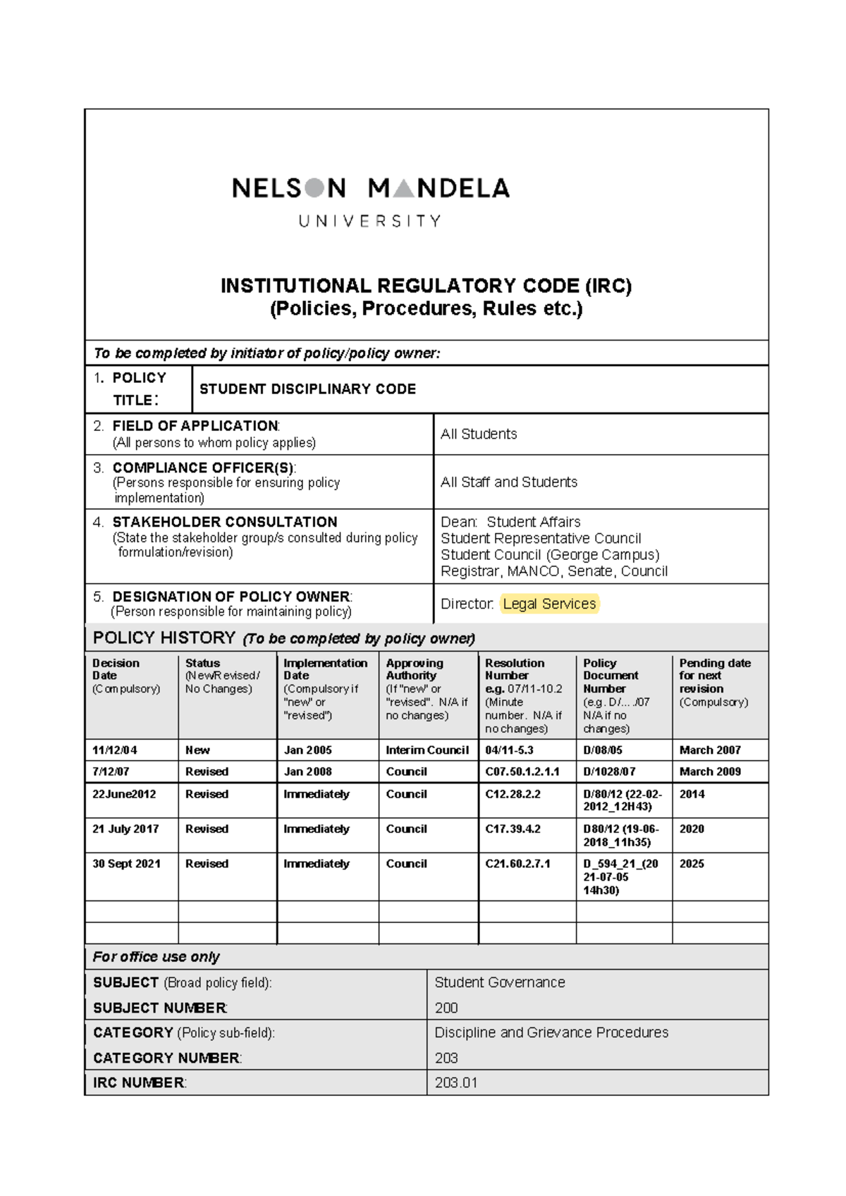 Student Disciplinary Code & Sanctions Guidelines (IRC 203) - Studocu