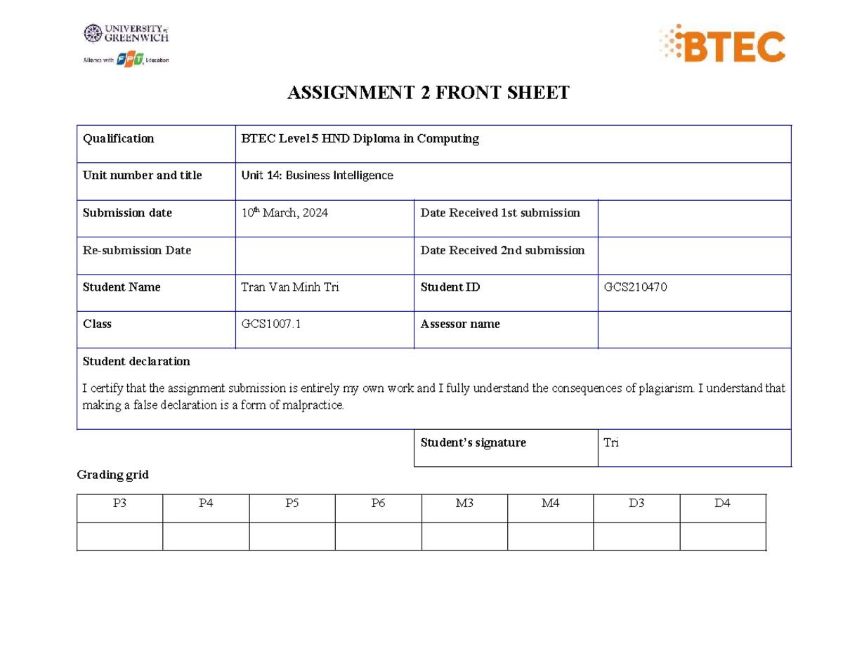 Unit 14: Business Intelligence Assignment 2 Overview - Studocu
