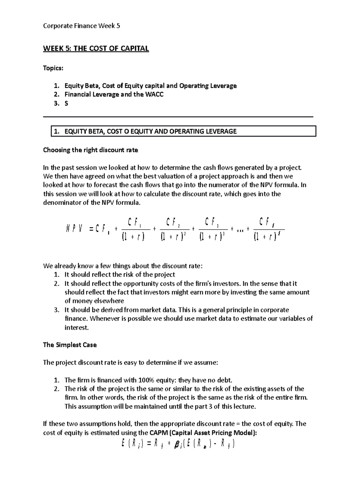 WEEK 5 Lecture Notes - Understanding Cost of Capital Concepts - Studocu