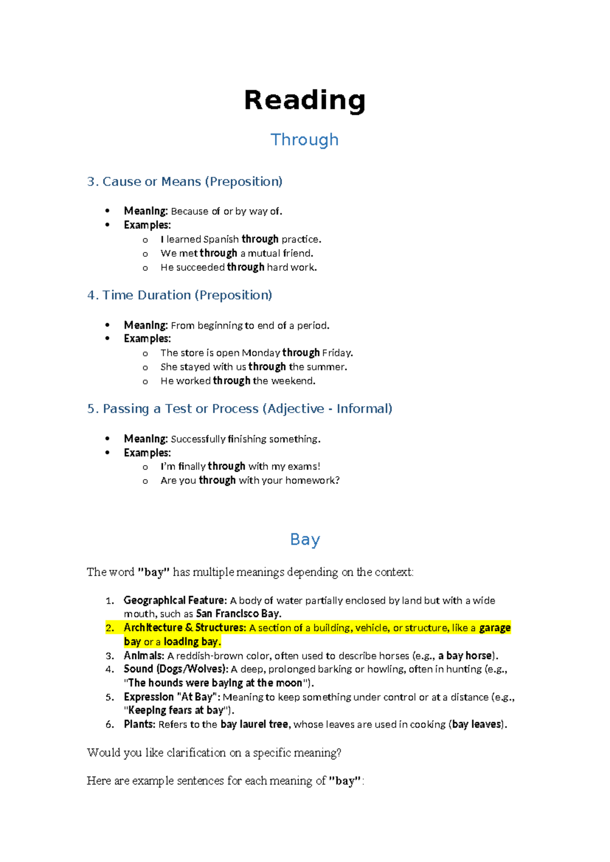 Through y otros - verbos en ingles - Reading Through 3. Cause or Means ...