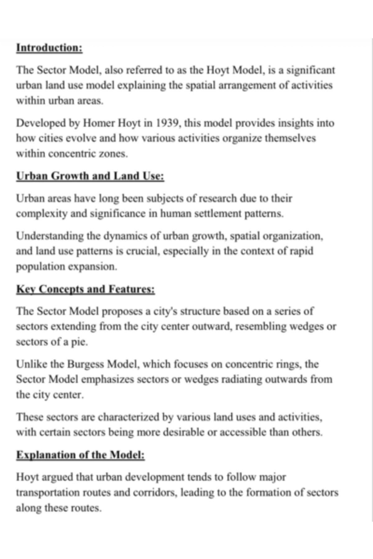Urban Land Use Dynamics: The Sector Model Analysis Syllabus - Studocu