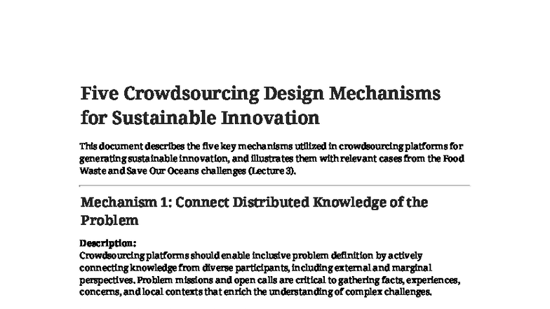 Five Crowdsourcing Mechanisms for Sustainable Innovation (Lecture 3 ...