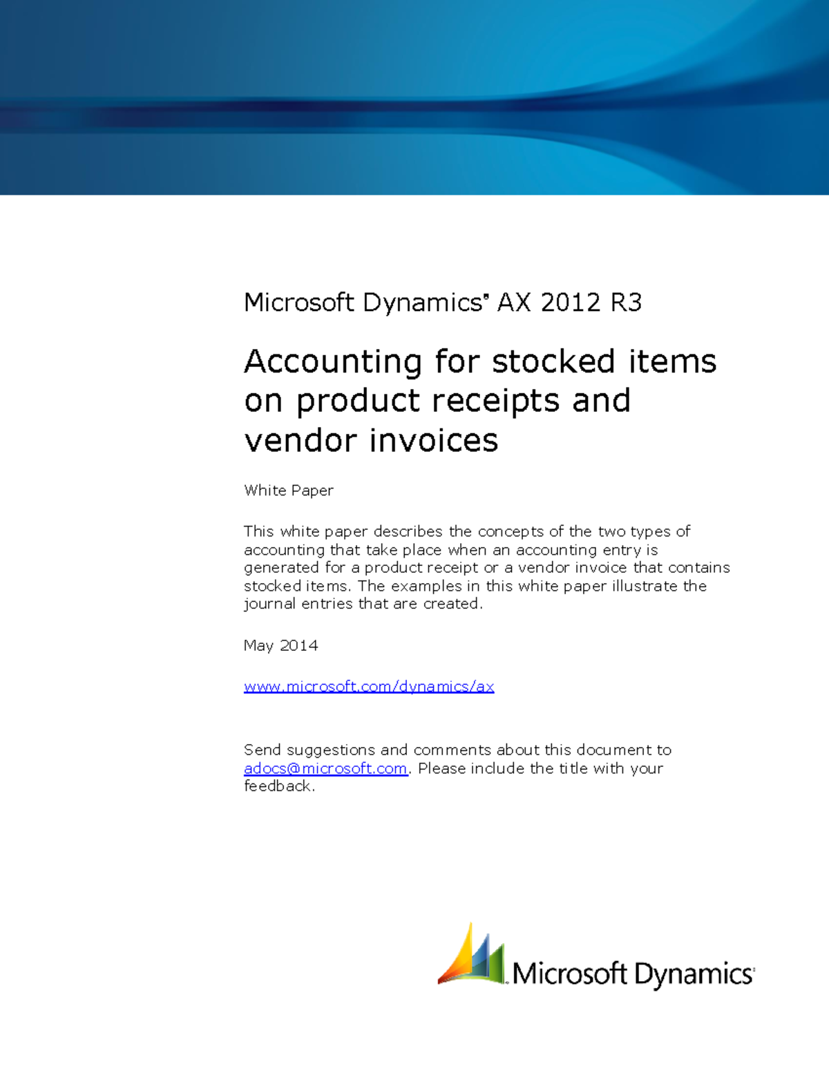 Accounting for Stocked Items in Product Receipts & Vendor Invoices - AX ...
