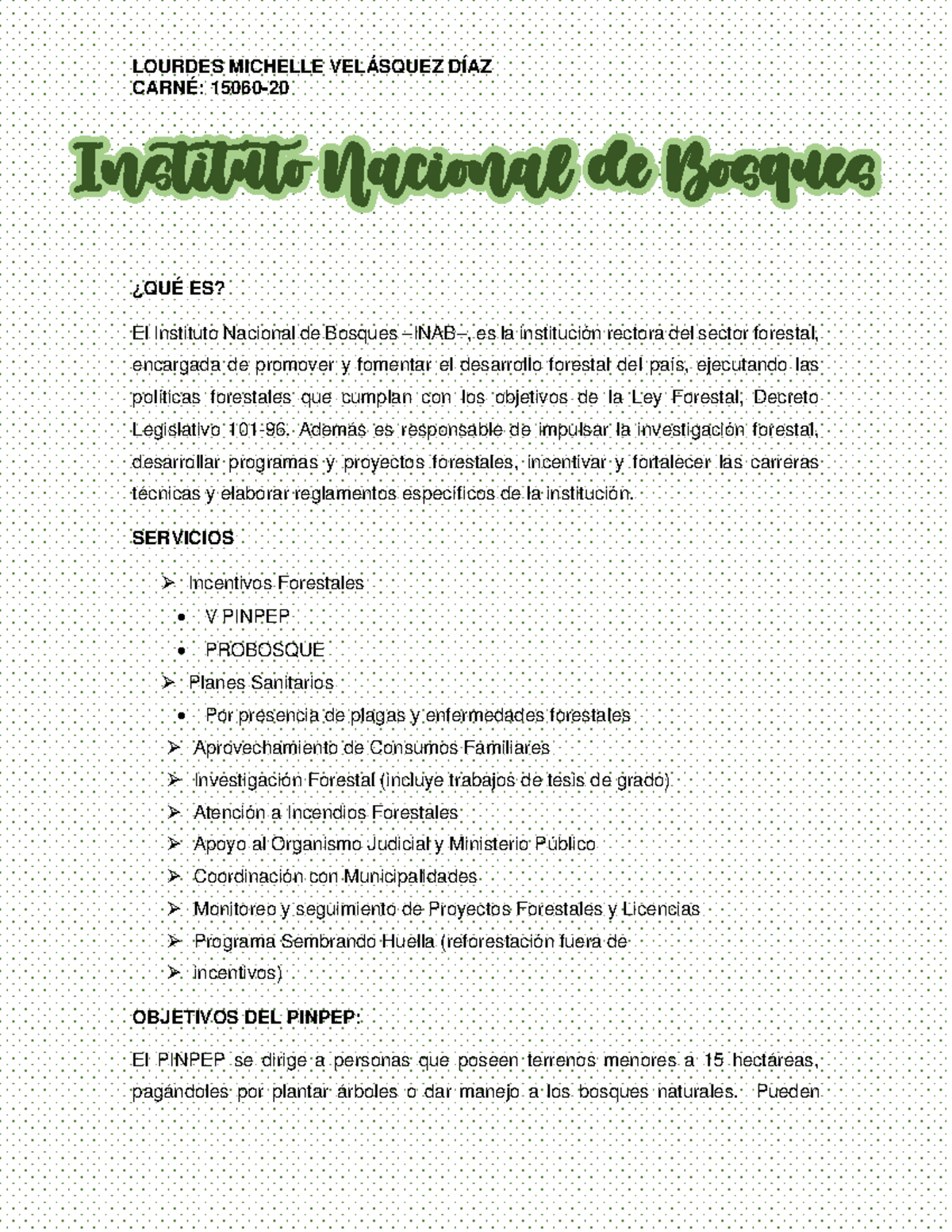 INAB - Ensayo sobre el Programa de Incentivos Forestales - PINPEP - Studocu