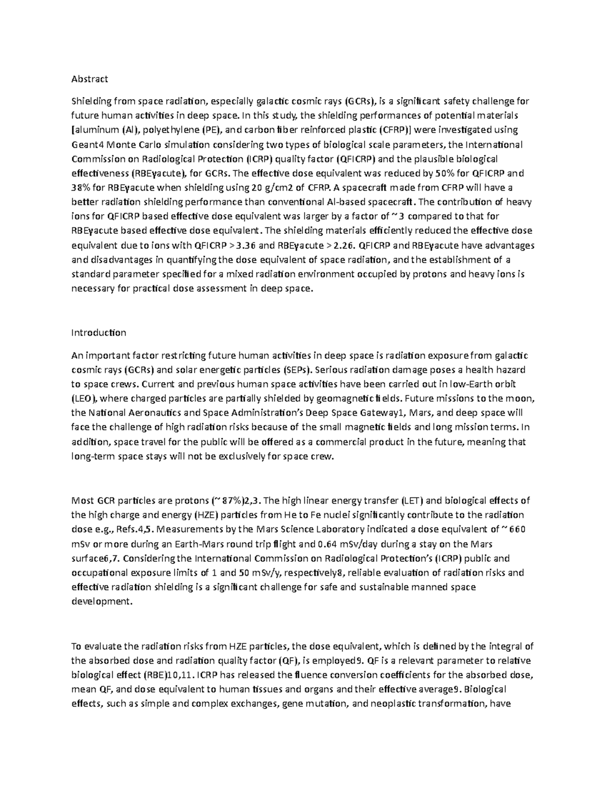 Performance Analysis of Radiation Shielding Materials - Research - Studocu