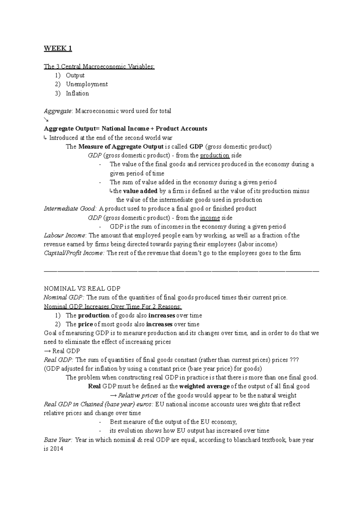 Macroeconomics 101: Week 1 Key Concepts and Summary Notes - Studeersnel