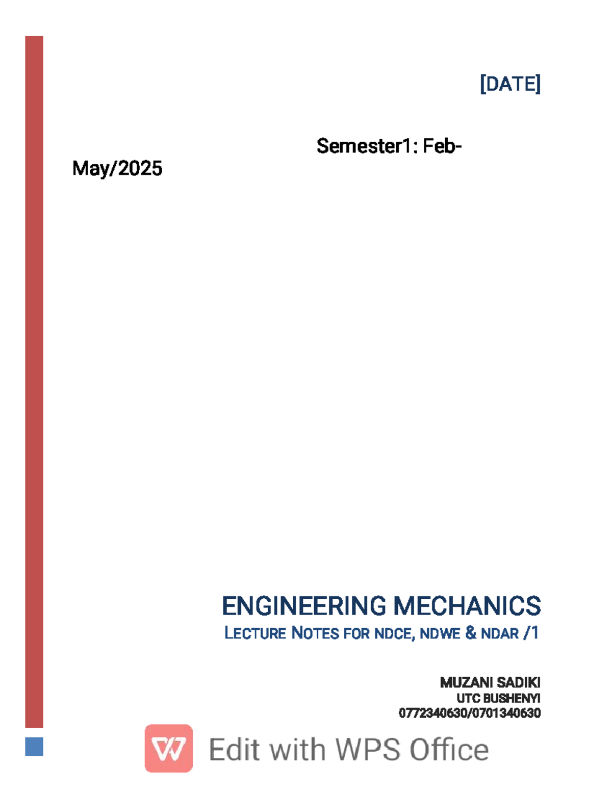Semester 1: Engineering Mechanics Lecture Notes for MECH 122 - Studocu