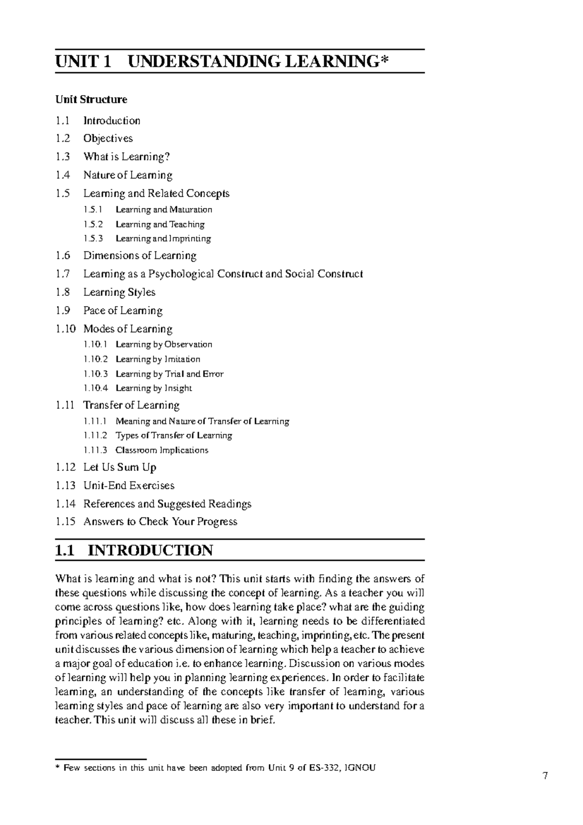 Unit 1 - Understanding Learning: Key Concepts and Dimensions - Studocu