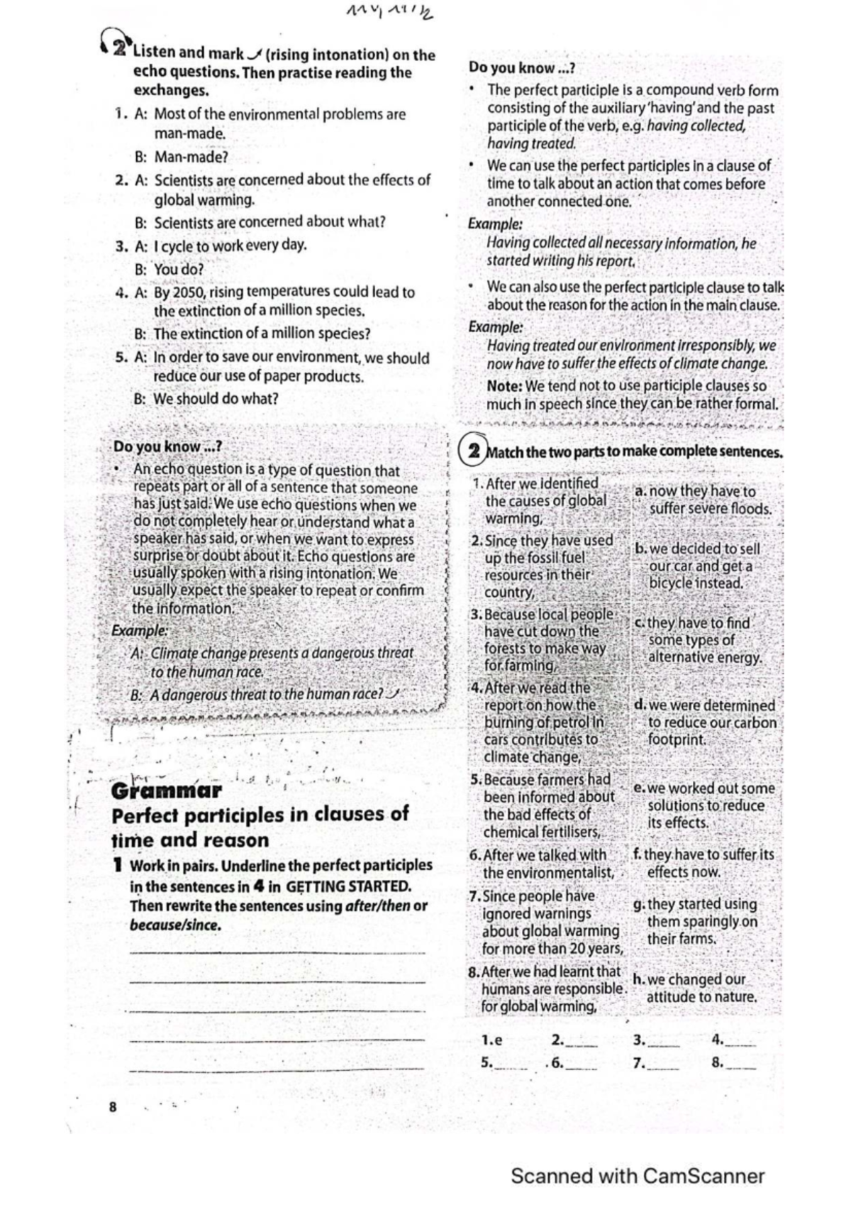 Unit 7 Grammar Notes: Echo Questions & Perfect Participles - Studocu
