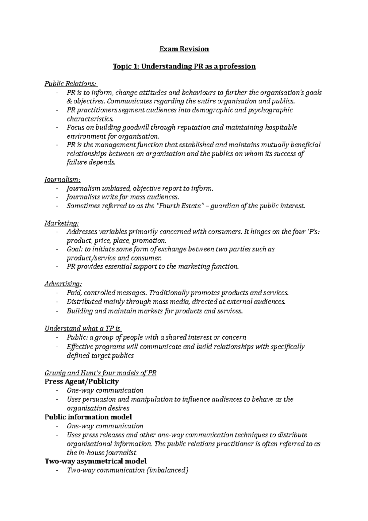 Exam Revision - Summary for Introduction to Public Relations (PR) - Studocu
