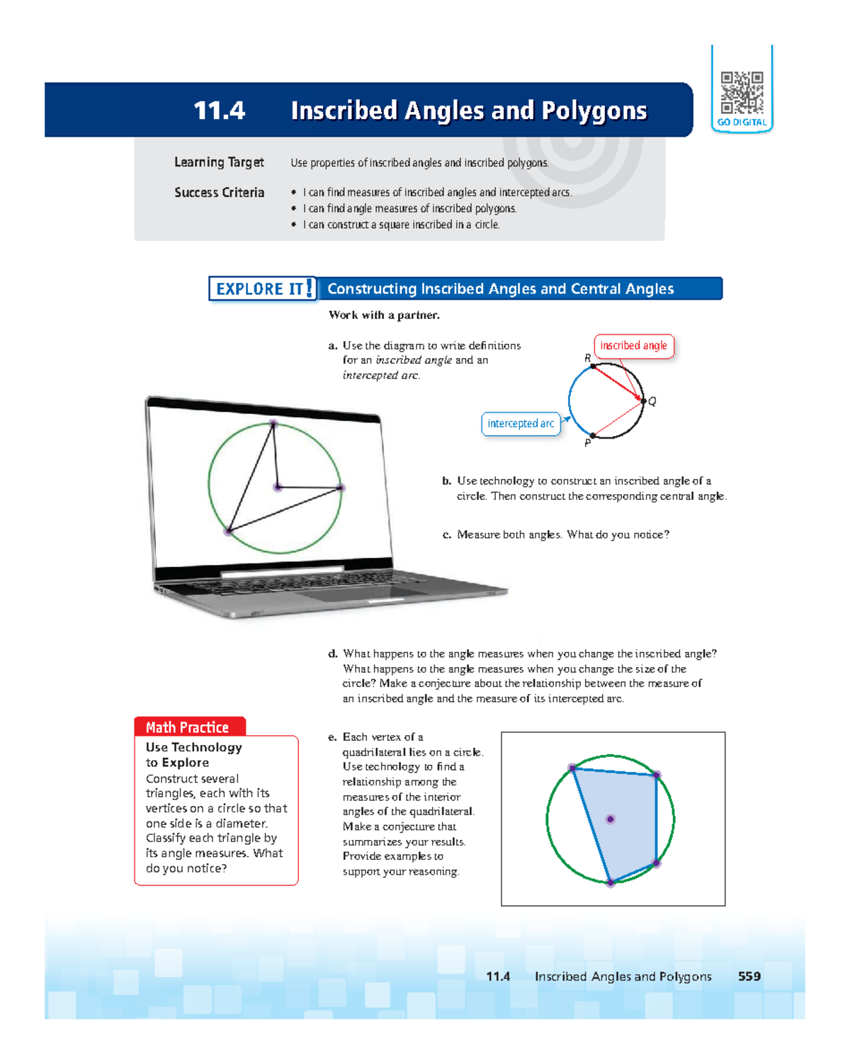 11.4 Inscribed Angles and Polygons - Learning Targets and Key Ideas ...