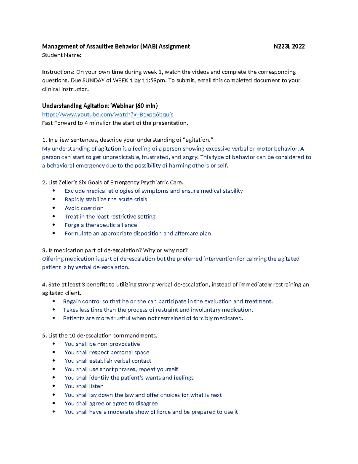MAB N223L Assignment: Understanding and Managing Agitation Strategies ...
