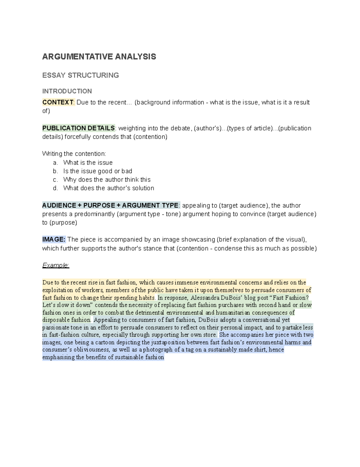 ENG 102 Argumentative Analysis Essay Notes: Structure & Techniques ...