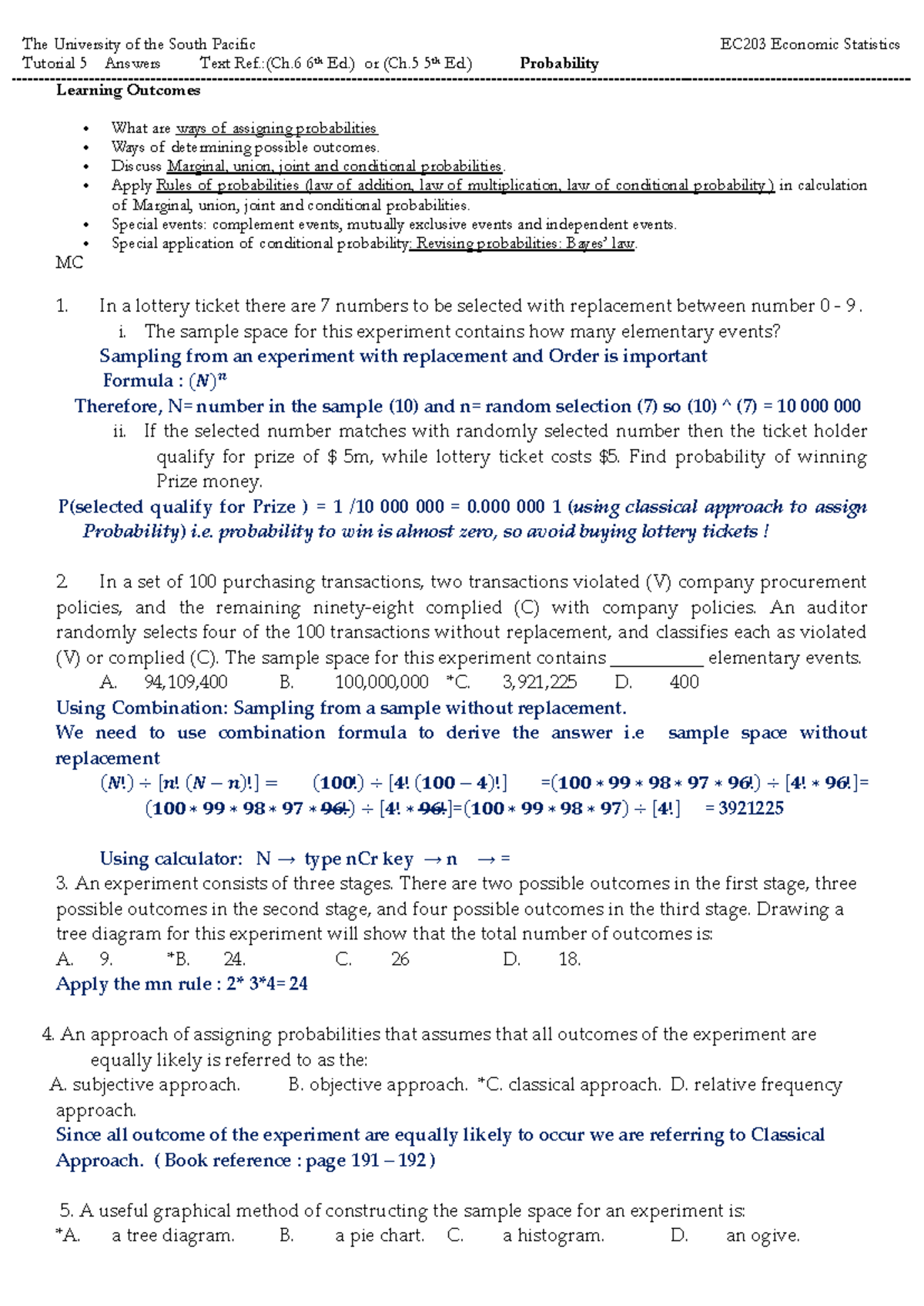 EC 203 Tutorial 5 Solutions - Understanding Probabilities - Studocu