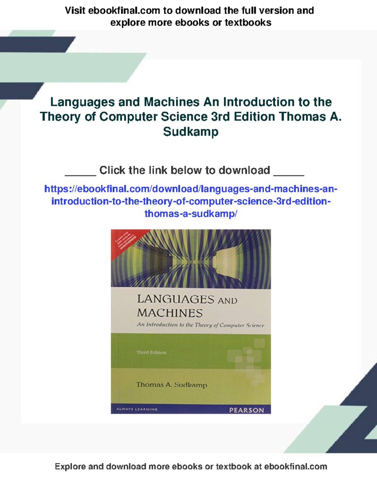 14847 - Languages and Machines: Intro to Computer Science Theory, 3rd ...
