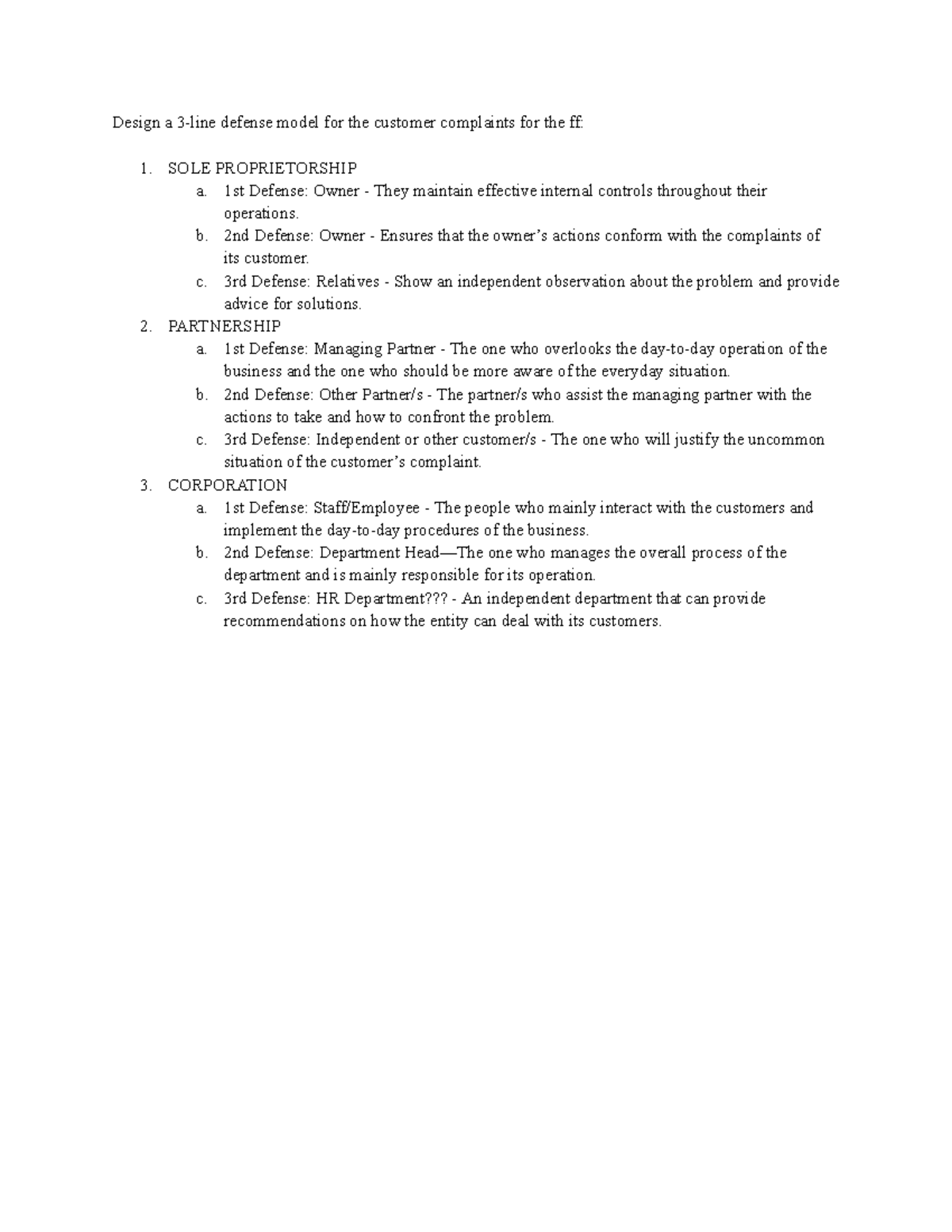 LINE Defense Model for Customer Complaints: Notes on SOLE ...