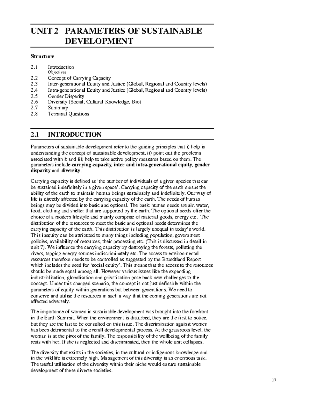Unit 2: Key Parameters of Sustainable Development - Studocu