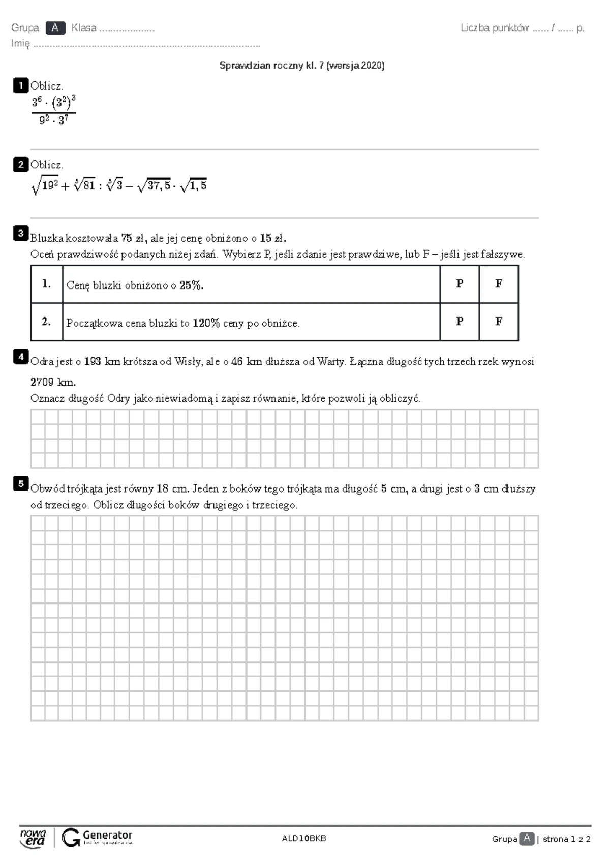 Sprawdzian Roczny Klasa 6 Matematyka 2018 www.studocu.com