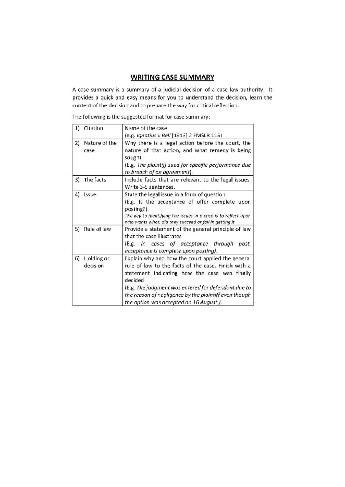 Case Summary Template for Legal Decisions: Format & Guidelines - Studocu