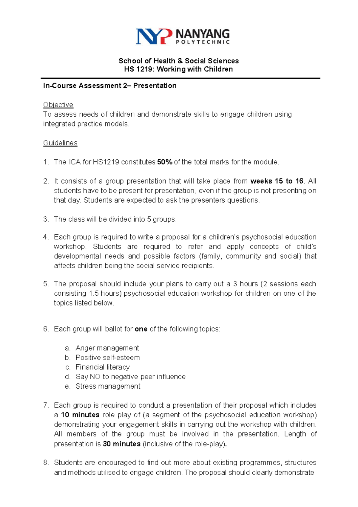 HS1219-ICA Group Presentation Guidelines & Requirements 2023 - Studocu