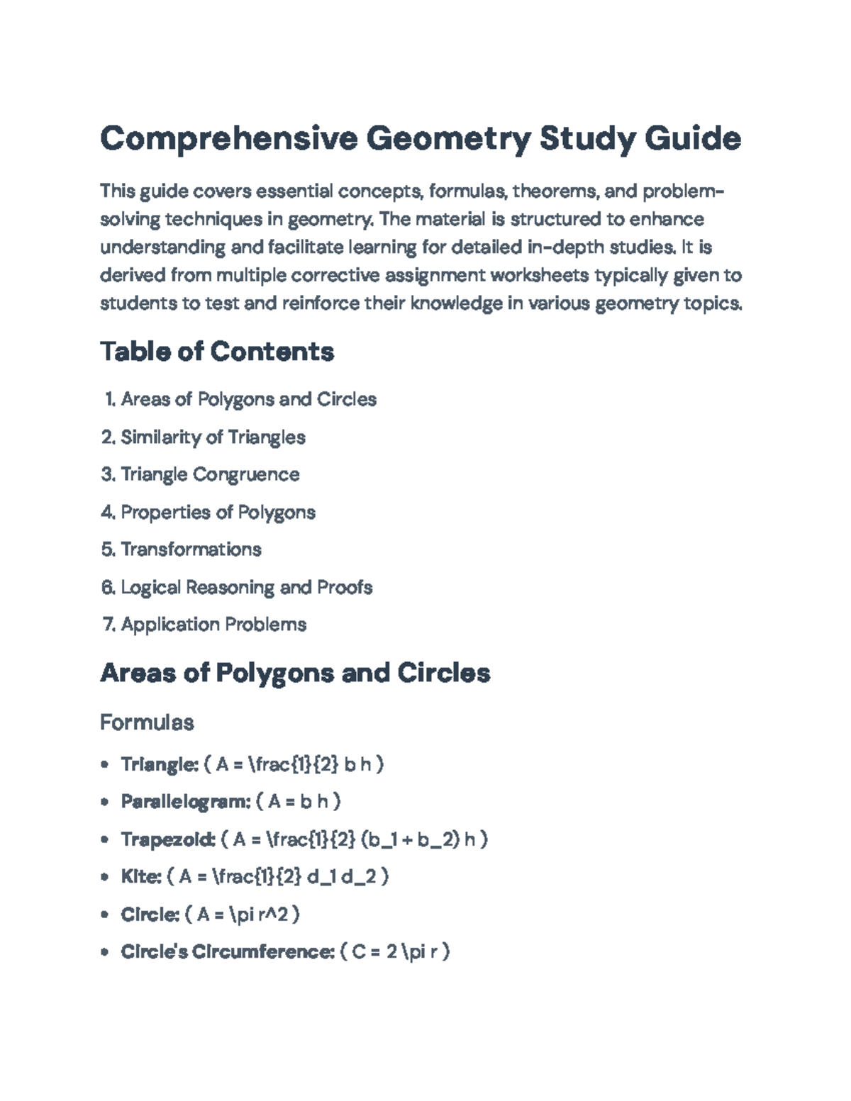 Geometry Study Guide: Key Concepts and Problem-Solving Techniques ...