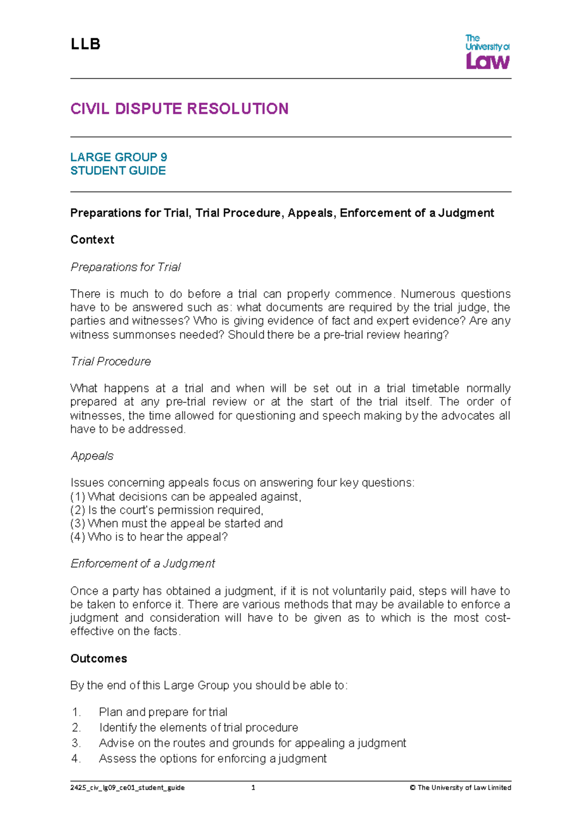 2425 civ lg09 ce01 student guide - CIVIL DISPUTE RESOLUTION LARGE GROUP ...