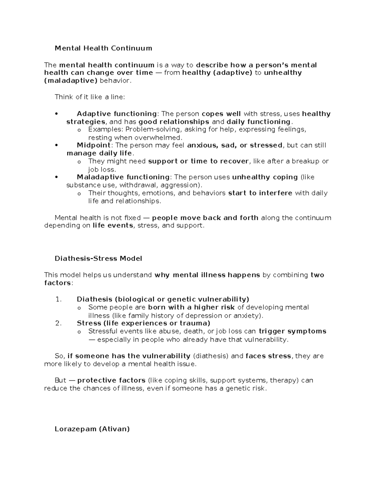 Study Guide for Mental Health Exam 2 - Key Concepts and Nursing ...