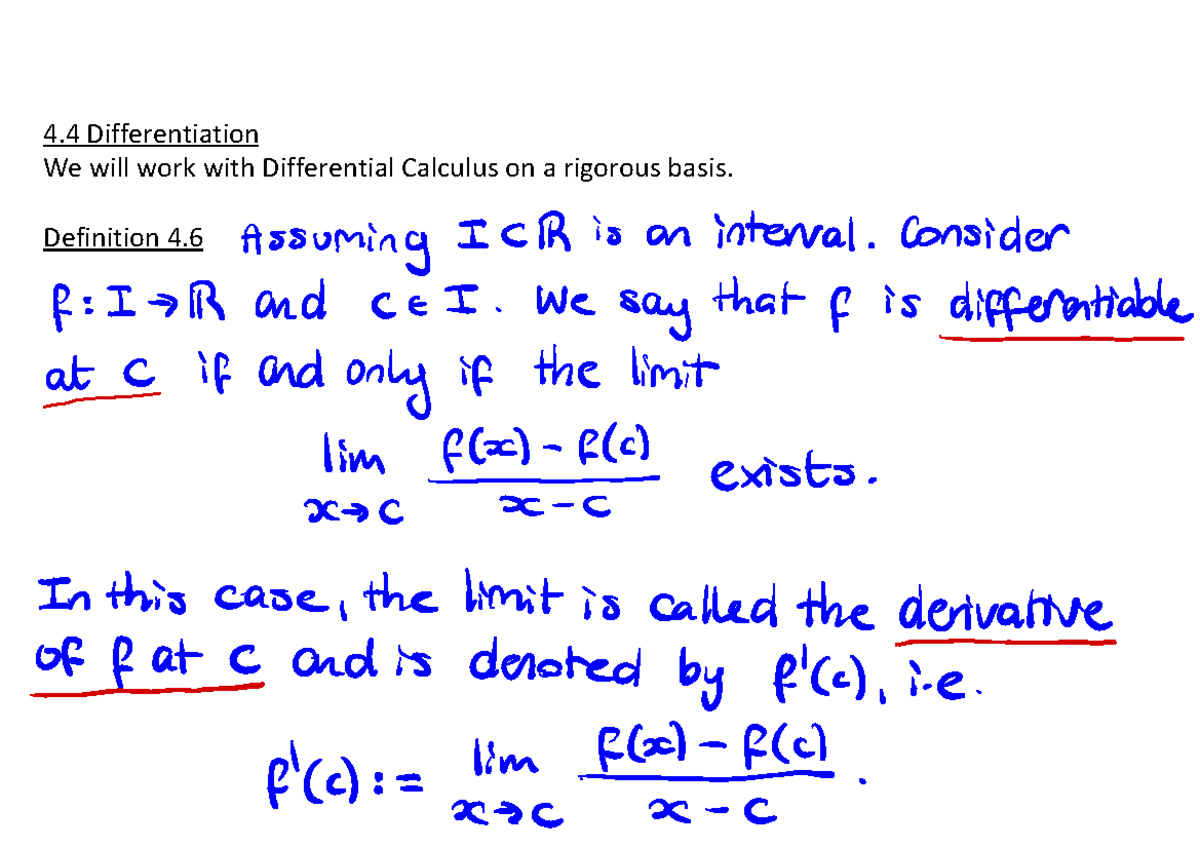 Differential Calculus: Definitions, Derivatives & Continuity Notes ...
